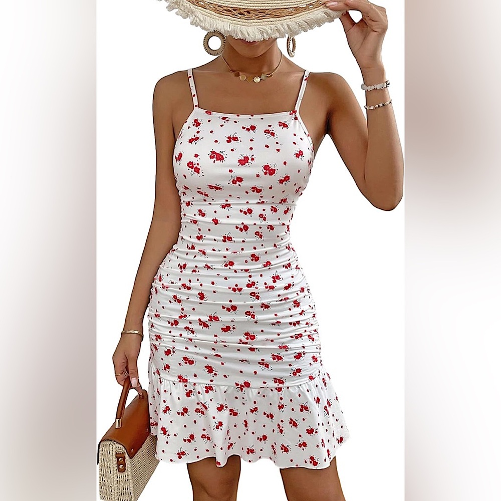 Floral Print Ruffle Tank Dress
